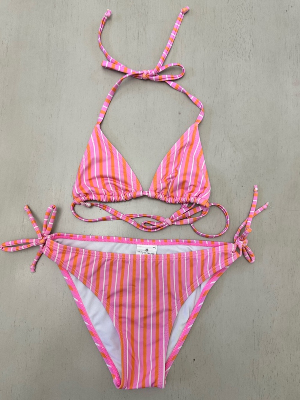 Snapper Rock Pink and Orange Striped Tie-Side Triangle Bikini